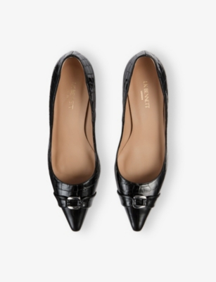Lk Bennett Jen Croc Embossed Pointed Toe Pump In Black