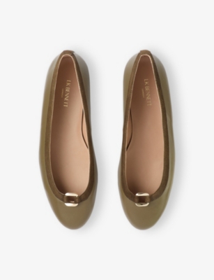 Lk Bennett Womens Gre-khaki Dollie Leather Ballet Flats Eur 41 / 8 Uk In Green