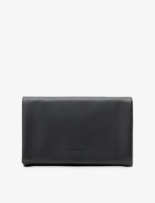 Allsaints Womens Harluna Logo-debossed Leather Wallet Black In Blue