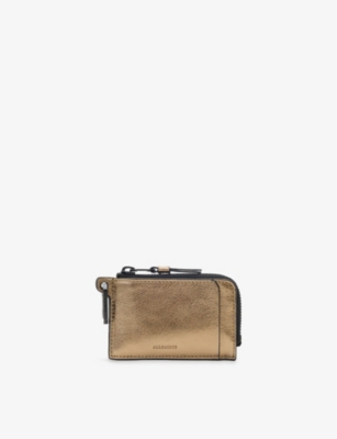 Allsaints Womens Warm Brass Remy Logo-debossed Square Leather Wallet