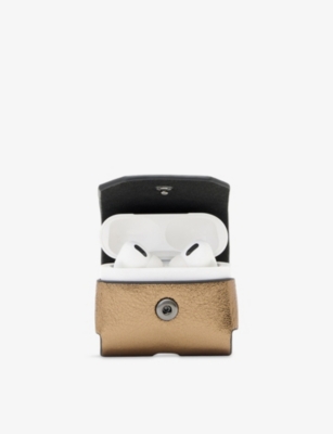 Allsaints Womens Warm Brass Hex Brand-embossed Leather Earbud Cas