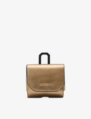 Allsaints Womens Warm Brass Hex Brand-embossed Leather Earbud Cas