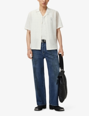 Allsaints Mens Jetstream Whit Admon Short-sleeved Stretch-cotton Shirt In White