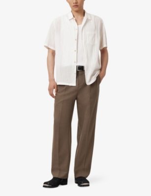 Allsaints Mens Off White Walton Relaxed-fit Short-sleeve Stretch-crepe Shirt In White