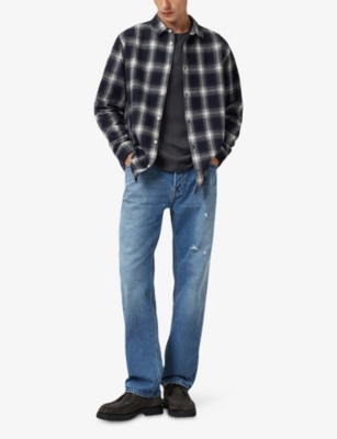 Allsaints Mens Azzurra Blue Haven Checked Cotton Shirt Xl In Blue