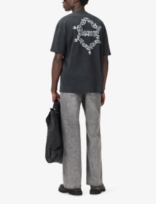 Allsaints Mens Washed Black Oversized Graphic-print Cotton T-shirt Xl In Black