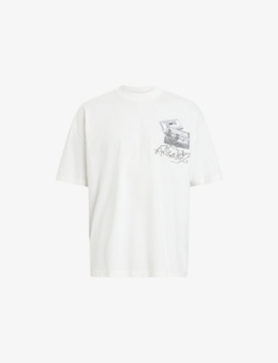 Allsaints Mens Chalk White Reel Graphic-print Short-sleeve Cotton T-shirt Xs In White