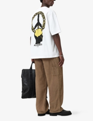 Allsaints Mens Optic White Screwed Graphic-print Short-sleeve Cotton T-shirt Xxl In White