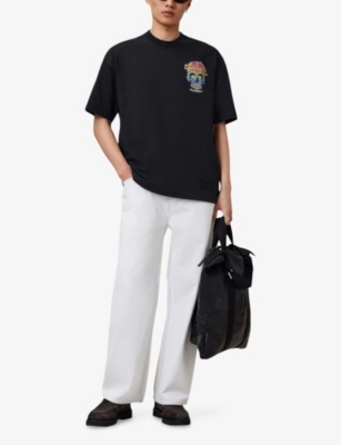 Allsaints Mens Washed Black Trance Graphic-print Short-sleeve Cotton T-shirt In Black