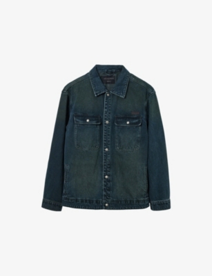 Allsaints Mens Phantom Blue Castleford Chest-pocket Denim Overshirt