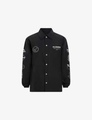 Allsaints Mens Black Orbital Branded-print Cotton-blend Jacket Xl