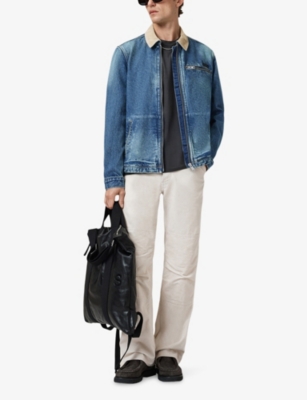 Allsaints Rothwell Zip Denim Jacket With Corduroy Collar In Blue