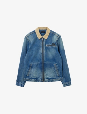 Allsaints Rothwell Zip Denim Jacket With Corduroy Collar In Blue