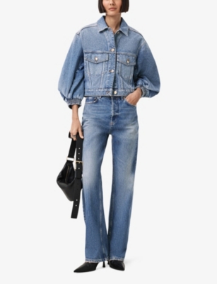 Allsaints Womens Mid Indigo Luca Cropped Denim Jacket In Blue