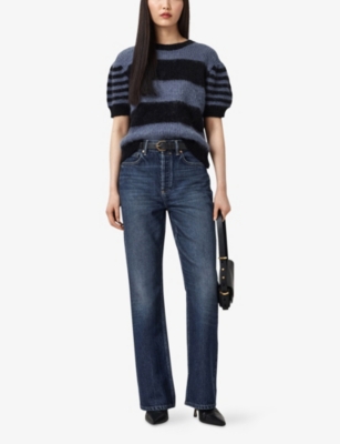 Allsaints Clem Striped Knitted T-shirt In Blue