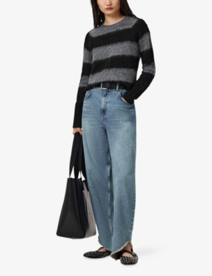 Allsaints Mens Black/grey Lou Crewneck Striped Sparkle Knitted Jumper In Multi