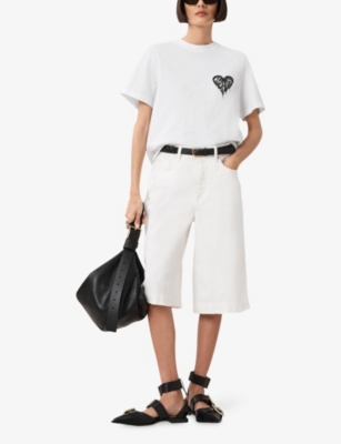 Allsaints Womens Optic White Lisa Trip Logo-print Short-sleeve Cotton T-shirt Xs In White