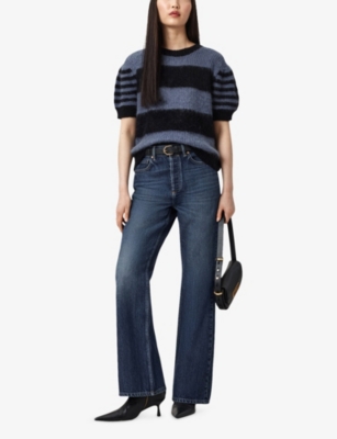 Allsaints Womens Dark Indigo Mathilde Relaxed Bootcut Denim Jeans In Blue