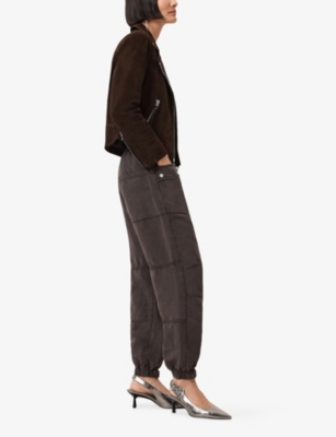 Allsaints Womens Dark Brown Val Patch-pocket Tapered-leg Woven Trousers In Brown