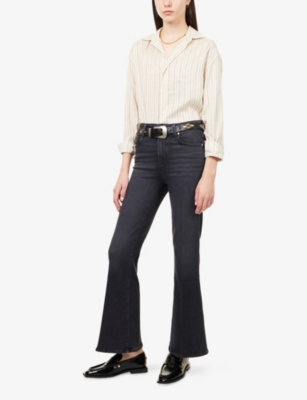 Paige Womens Ink Black Marlow Skimmer Flared Stretch-denim Blend Jeans In Black