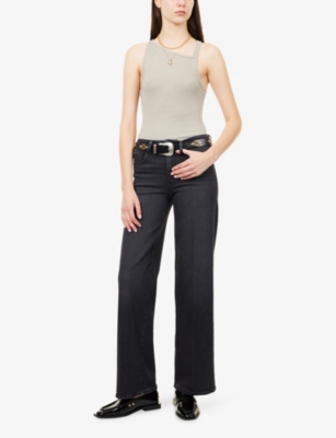 Paige Womens Ink Black Tatum Wide-leg Stretch-denim Blend Jeans In Blue