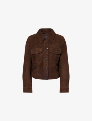 Paige Womens Chocolate Brown Feyd Boxy-fit Suede Jacket In Brown