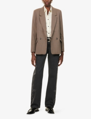 Paige Womens Brown Multi Quentin Houndstooth Wool-blend Blazer In Brown