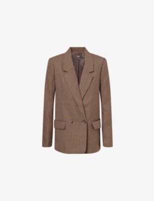 Paige Womens Brown Multi Quentin Houndstooth Wool-blend Blazer In Brown