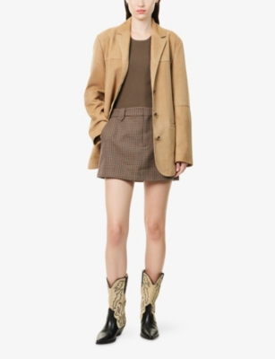 Paige Womens Brown Multi Bobbi Houndstooth Woven Mini Skirt In Brown