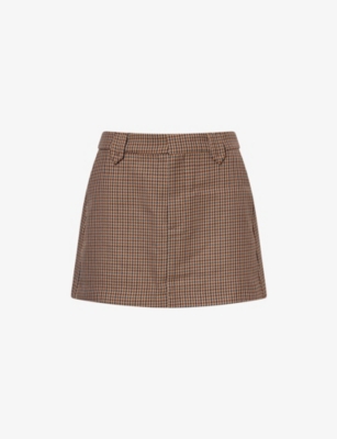 Paige Womens Brown Multi Bobbi Houndstooth Woven Mini Skirt In Brown