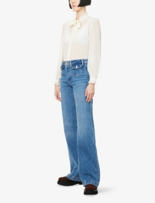 Paige Womens Coventry Leenah Wide-leg Stretch-denim Jeans In Blue