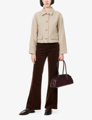 Paige Womens Chicory Coffee Leenah Flared Stretch-cotton Blend Trousers In Brown