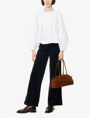 Paige Womens Navy Anessa Corduroy Stretch-cotton Blend Trousers In Blue