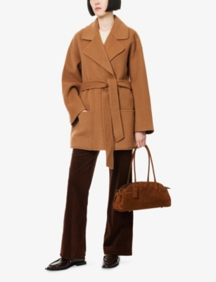 Paige Womens Camel Connery Belted Wool-blend Coat In Brown