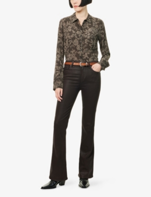 Paige Womens Black Multi Desano Lace-print Woven Shirt In Brown
