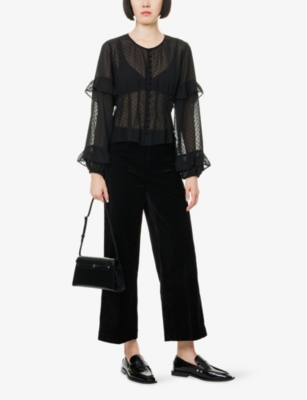 Paige Womens Black Isolde Polka-dot Woven Blouse In Black