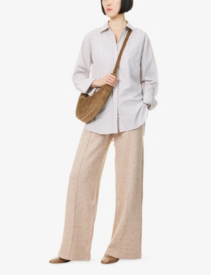 Paige Womens Heathered Camel Harper Wide-leg Knitted Trousers In Neutral