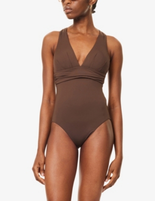 Seafolly Womens Dark Chocolate Collective V-neck Swimsuit In Brown