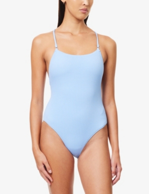 Seafolly Womens Cornflower Dive Scoop Drawstring Swimsuit In Blue