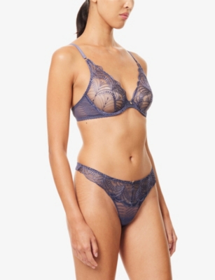 Aubade Womens Denim Vibes Lace Thong In Blue