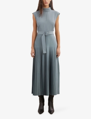 REISS: Ania Pleated-Skirt Woven Midi Dress