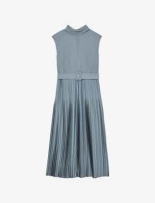 REISS: Ania Pleated-Skirt Woven Midi Dress