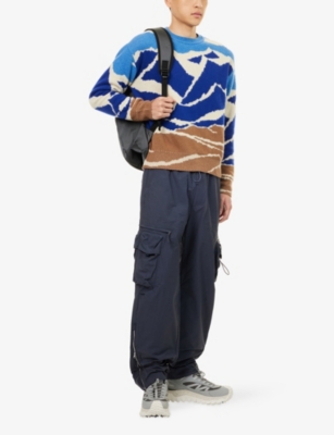 Moncler Mens Blue Graphic Crew Neck Knitted Wool Jumper In Blue