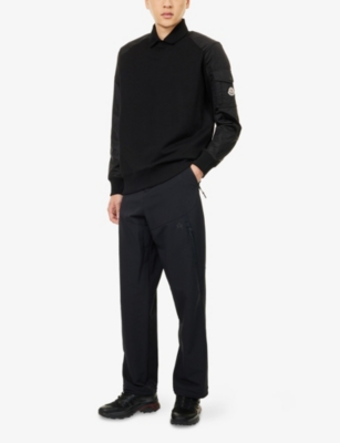 Moncler Mens Black Logo-patch Contrast-sleeve Cotton-blend Sweatshirt In Black
