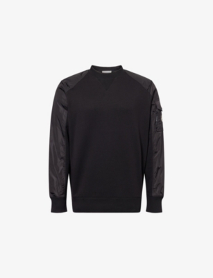 Moncler Mens Black Logo-patch Contrast-sleeve Cotton-blend Sweatshirt In Black