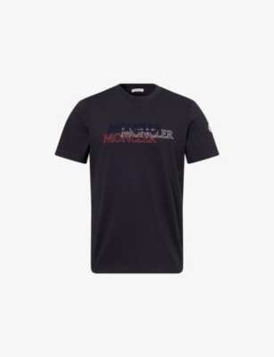 Moncler Mens Navy Logo-print Crewneck Cotton T-shirt In Blue