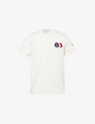 Moncler Cotton T-shirt With Ribbed Crew Neck And Signature Logo Patches In White