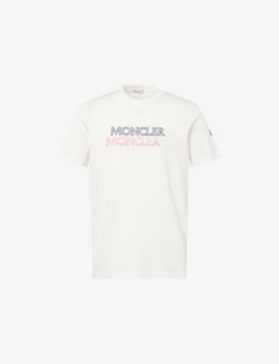 Moncler Mens Natural Logo-print Crewneck Cotton T-shirt In White