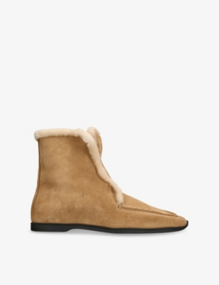 TOTEME: Shearling-Trim Suede Ankle Boots