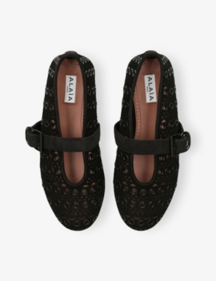 AZZEDINE ALAIA: Vienne Eyelet Suede Ballet Flats
